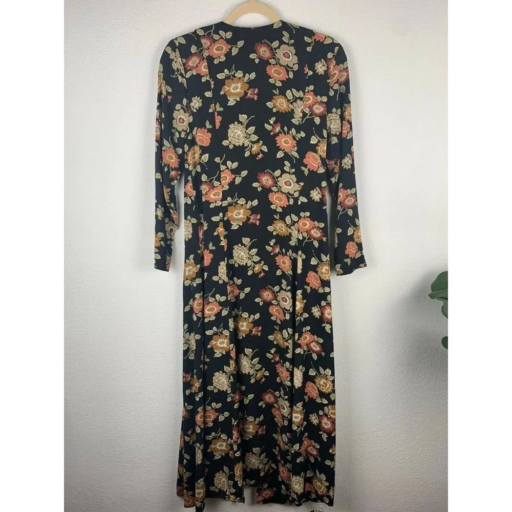 VINTAGE Matter of Degrees Women PS Black Floral Print Duster Kimono Top Cardigan - Picture 3 of 4